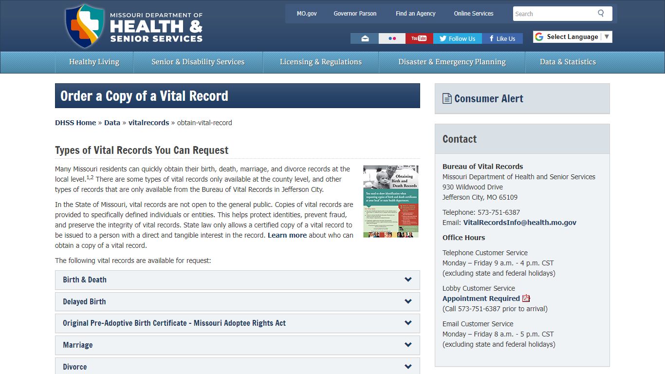 Order a Copy of a Vital Record | Vital Records | Health ... - Missouri